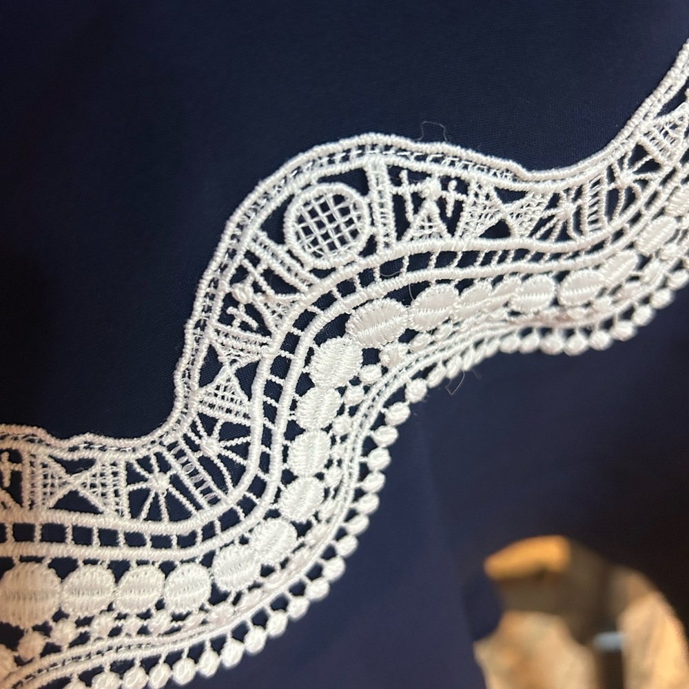 Elegant Navy Blue Dress with White Accents - Picture 5 of 13
